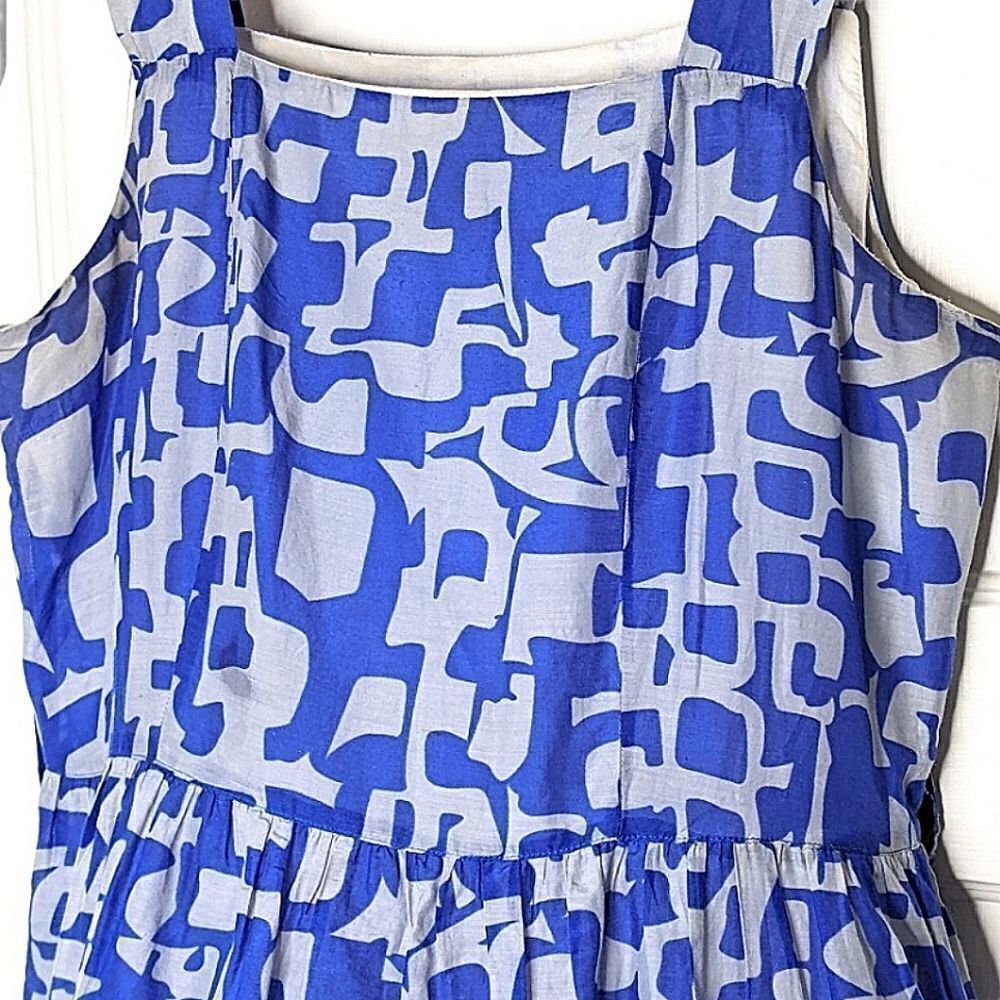 Vintage Square Neck Blue And Grey Fully Lined Cotton Sundress size 10 - Picture 5 of 9